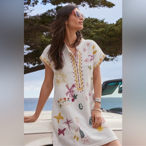 Johnny Was Dresses & Skirts - Johnny Was Biya Elektra Dress Linen Embroidered Lined Mini Coastal Resort Size M
